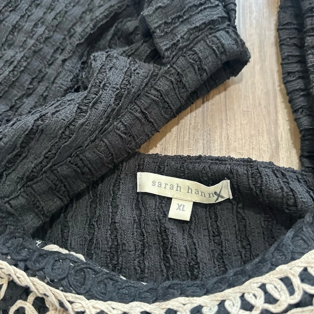 Anthropologie Black Top with Cream Crochet Inset